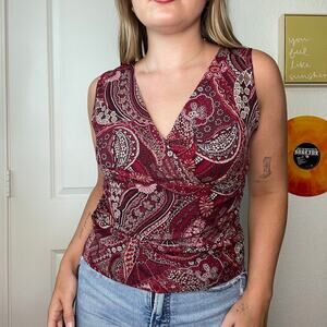 Vintage Y2K 2000s George Maroon Sheer Layered Paisley Style Tank Sz M